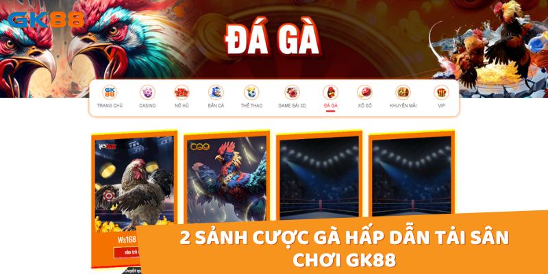 2 sảnh cược gà hấp dẫn tại sân chơi gk88